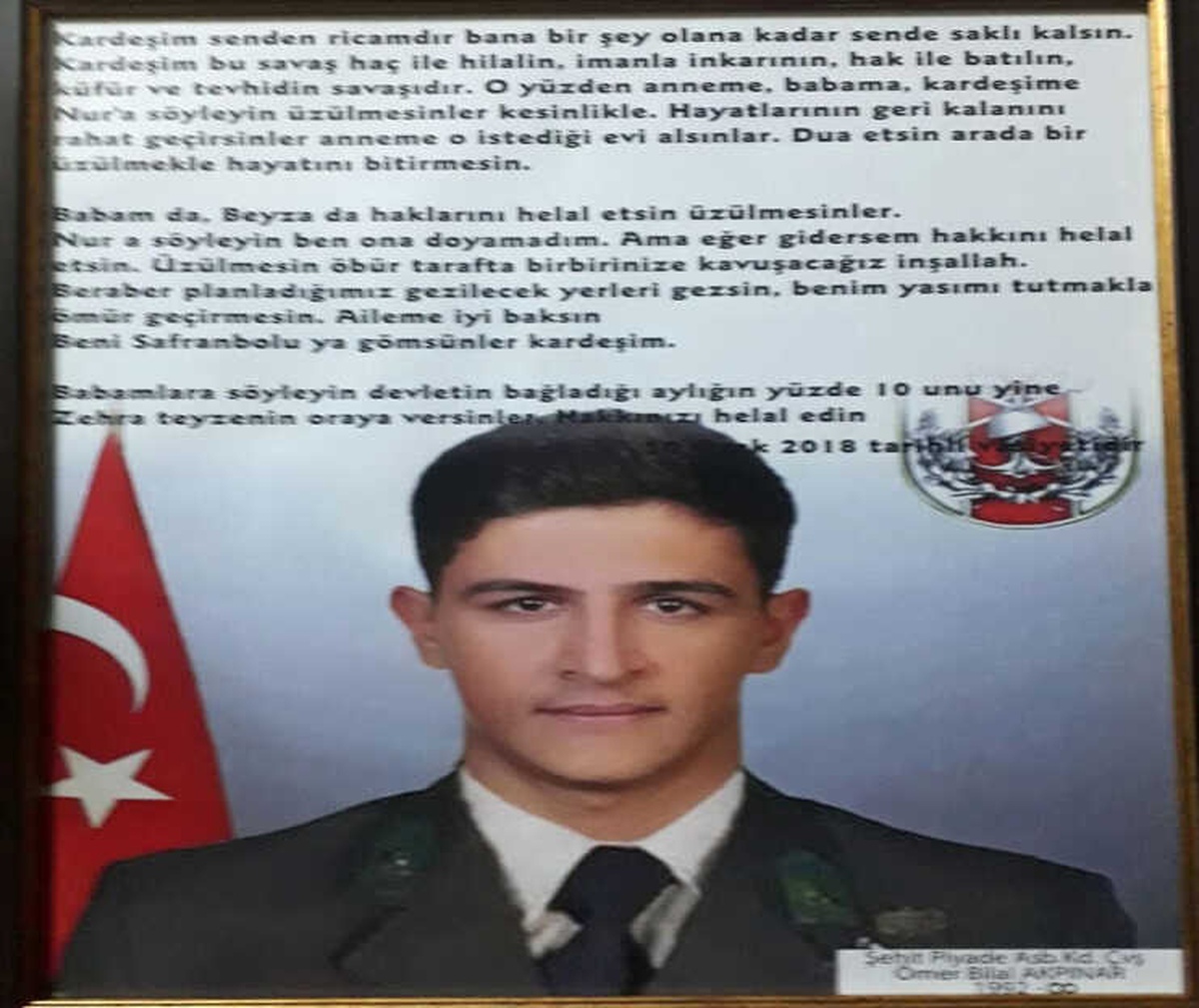 Afrin Şehidinin Duygulandıran Vasiyeti Ortaya Çıktı