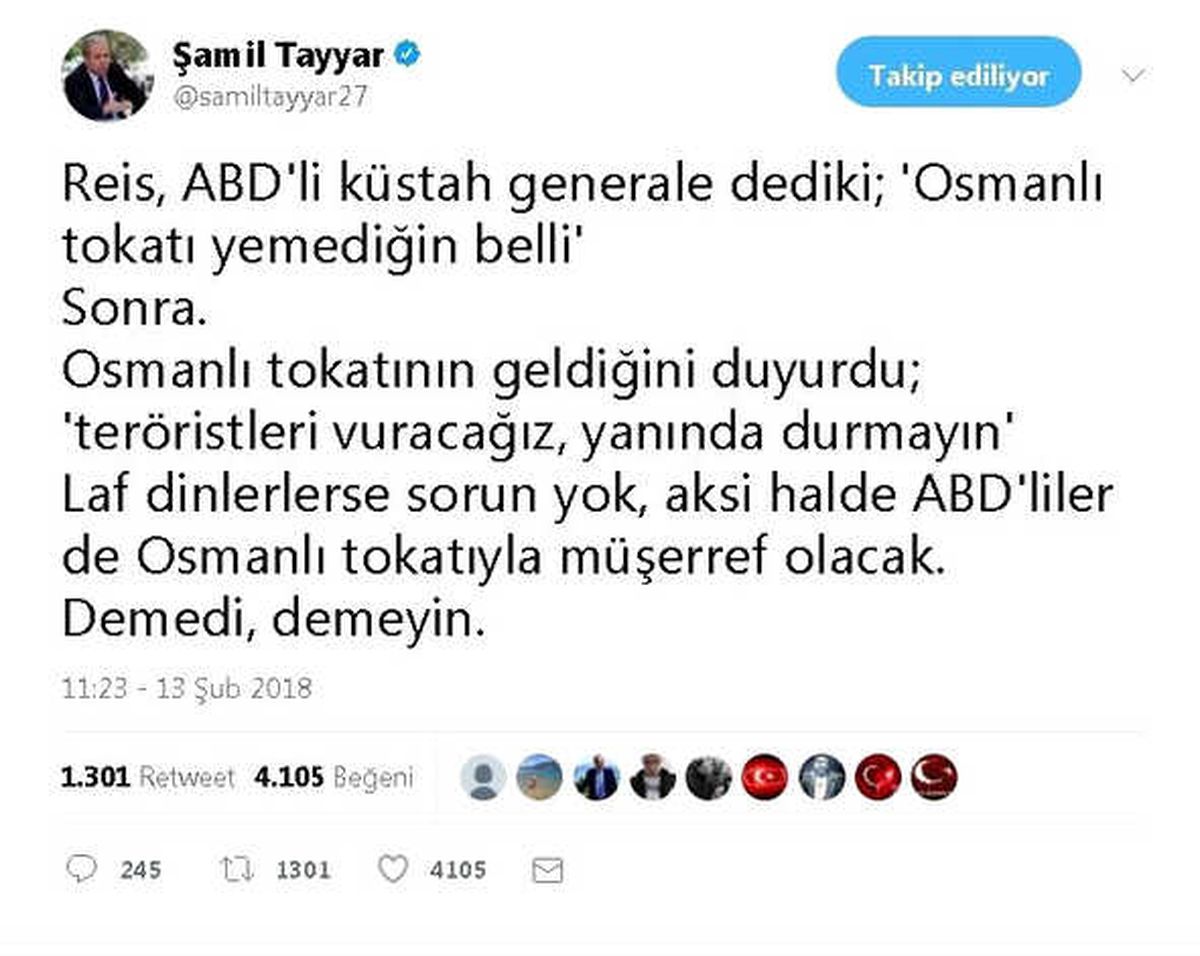 Şamil Tayyar\'dan, Erdoğan\'ın "Osmanlı Tokadı" Cevabına Destek