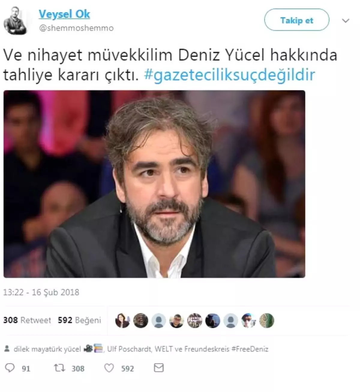 Deniz Yücel\'in Tahliyesini Avukatı Twitterdan Duyurdu