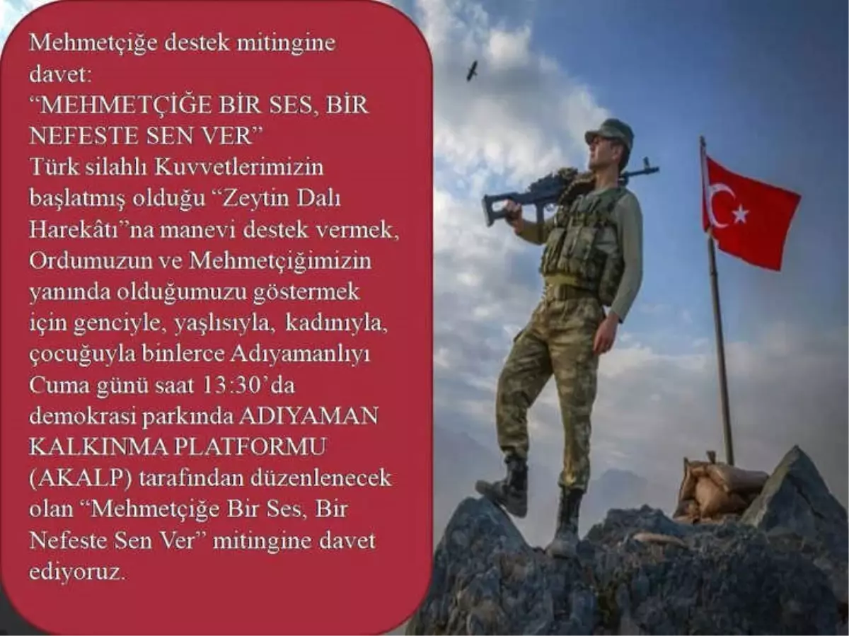 Mehmetçiğe Destek Mitingi Düzenlenecek