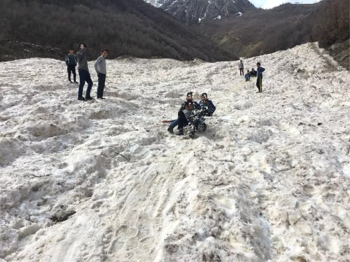 Kar Yağmayınca Çocuklar Çığ Bölgesinde Kızaklarla Kaydı