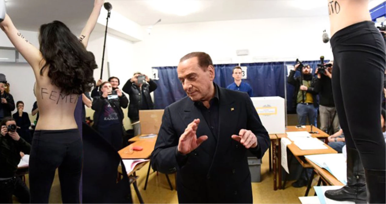Bakmamak İçin Kafasını Çevirdi! Femen Üyesi Kadından Berlusconi\'ye Üstsüz Protesto