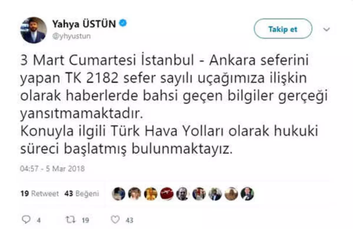 THY Uçağında Yakıt Olmadığı İddialarına Yalanlama