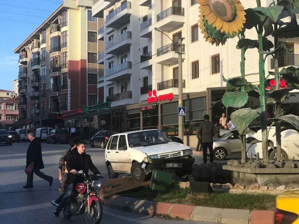 Otomobil Çarpmanın Etkisiyle Havuza Daldı