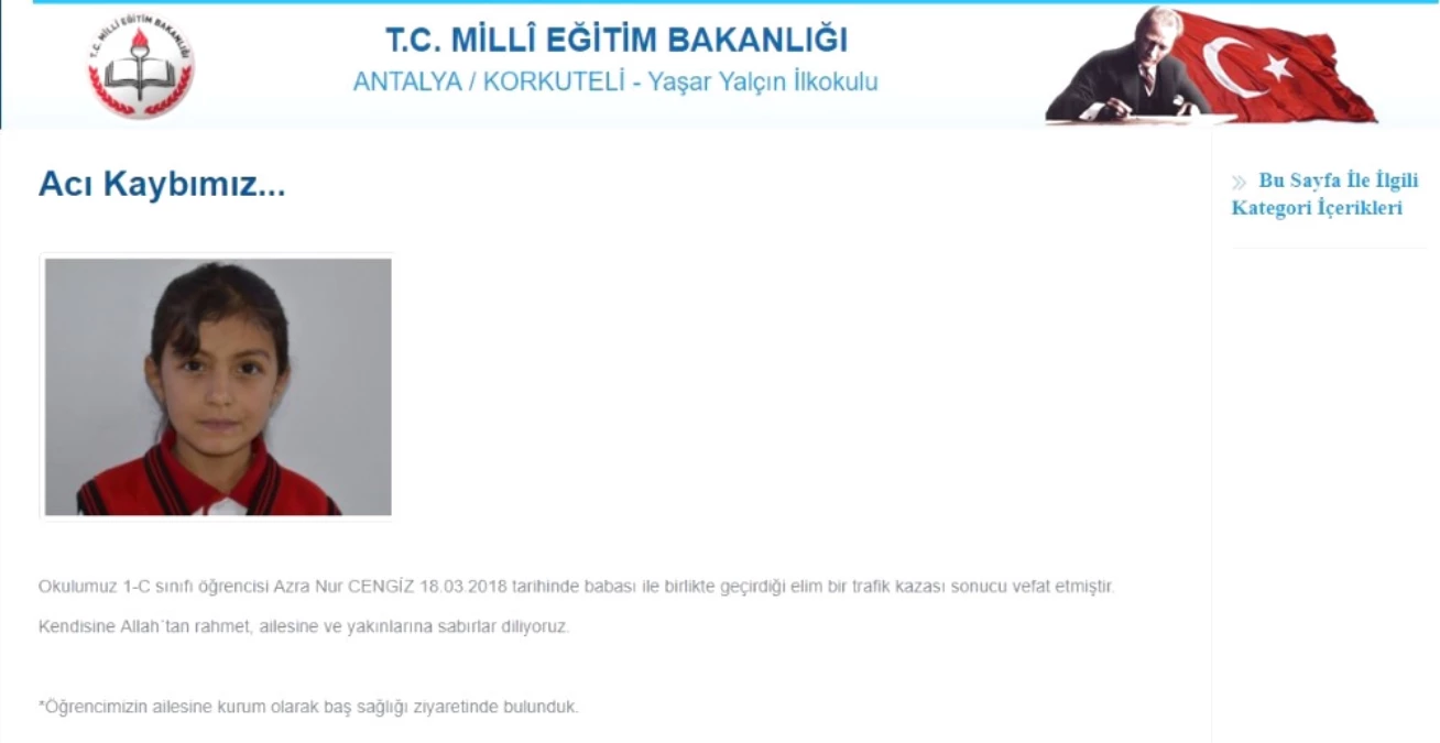 Minik Azra\'nın Okulundan Taziye Mesajı