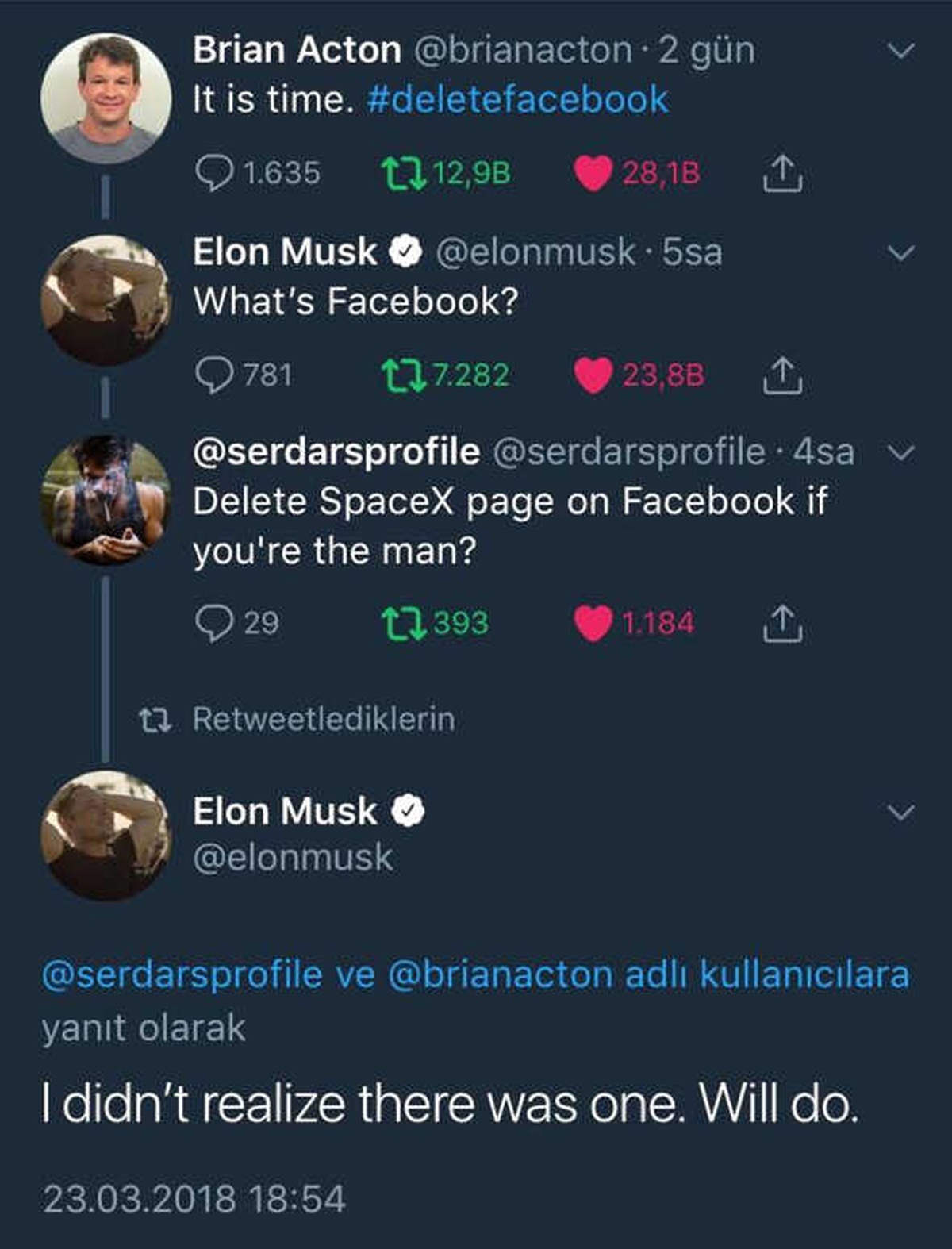 Türk Takipçisi Elon Musk\'a Facebook Sayfalarını Sildirdi