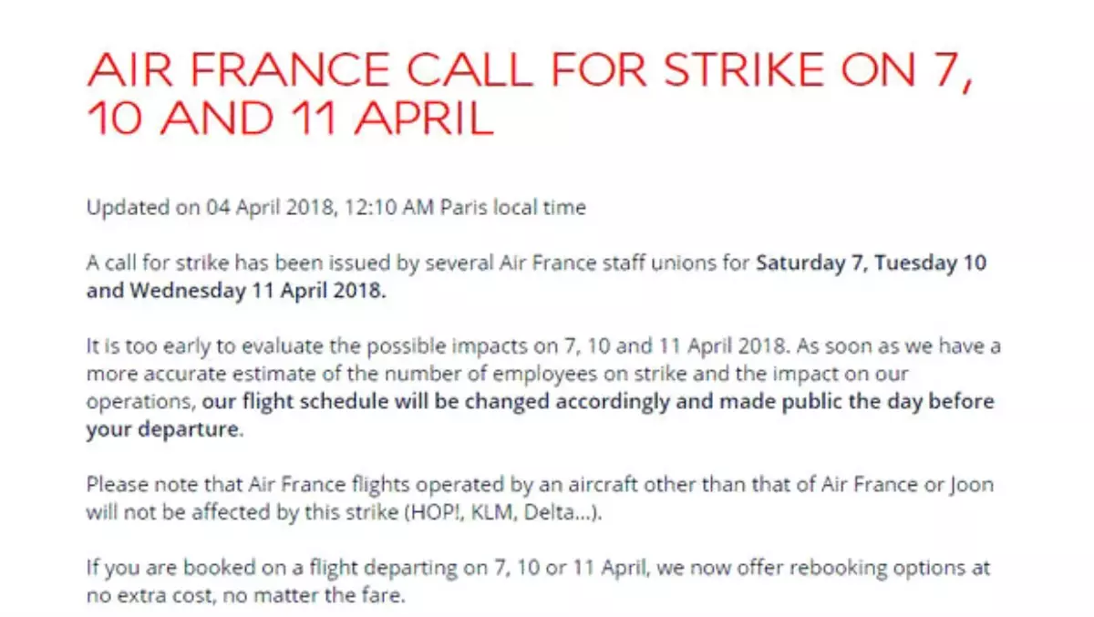 Air France Grev Yapacağı Gün Sayısını 7\'ye Çıkardı