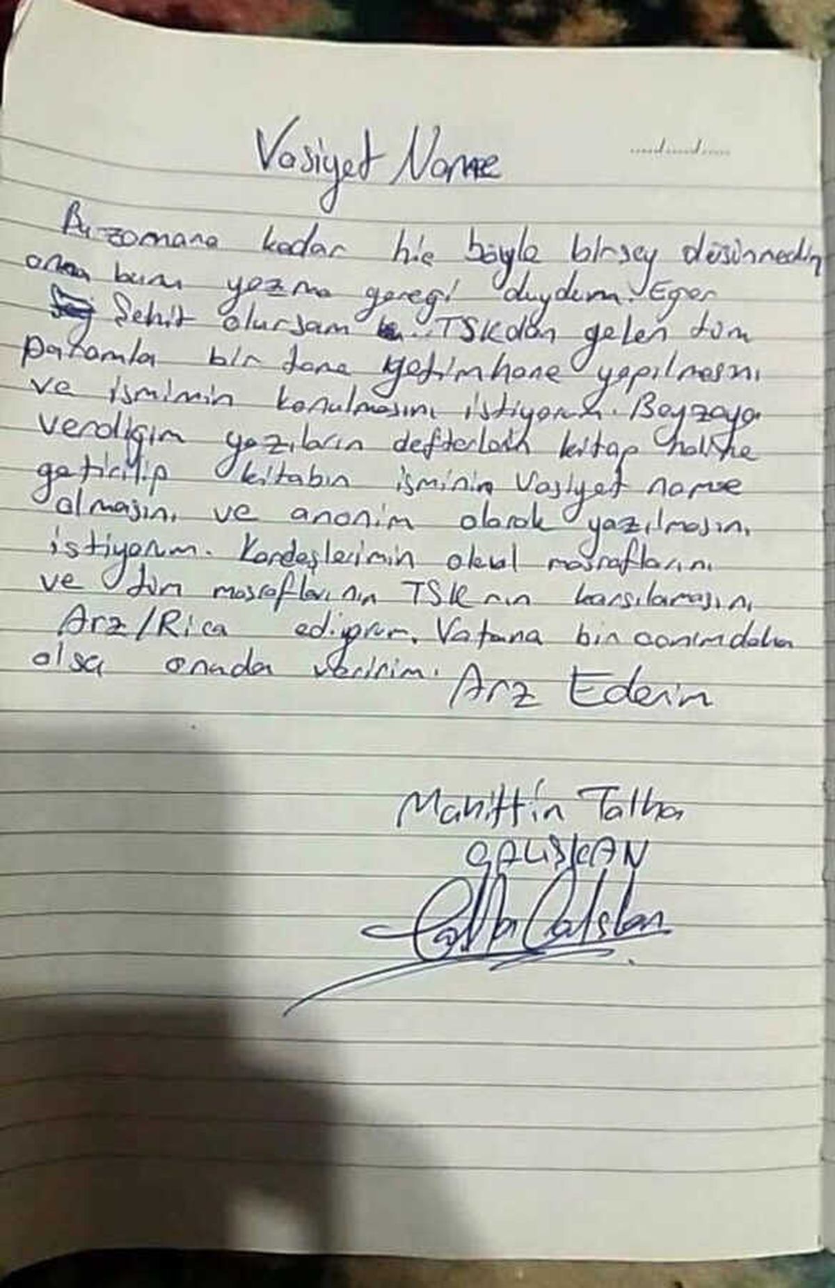 Burdurlu Şehidin Vasiyeti Ortaya Çıktı