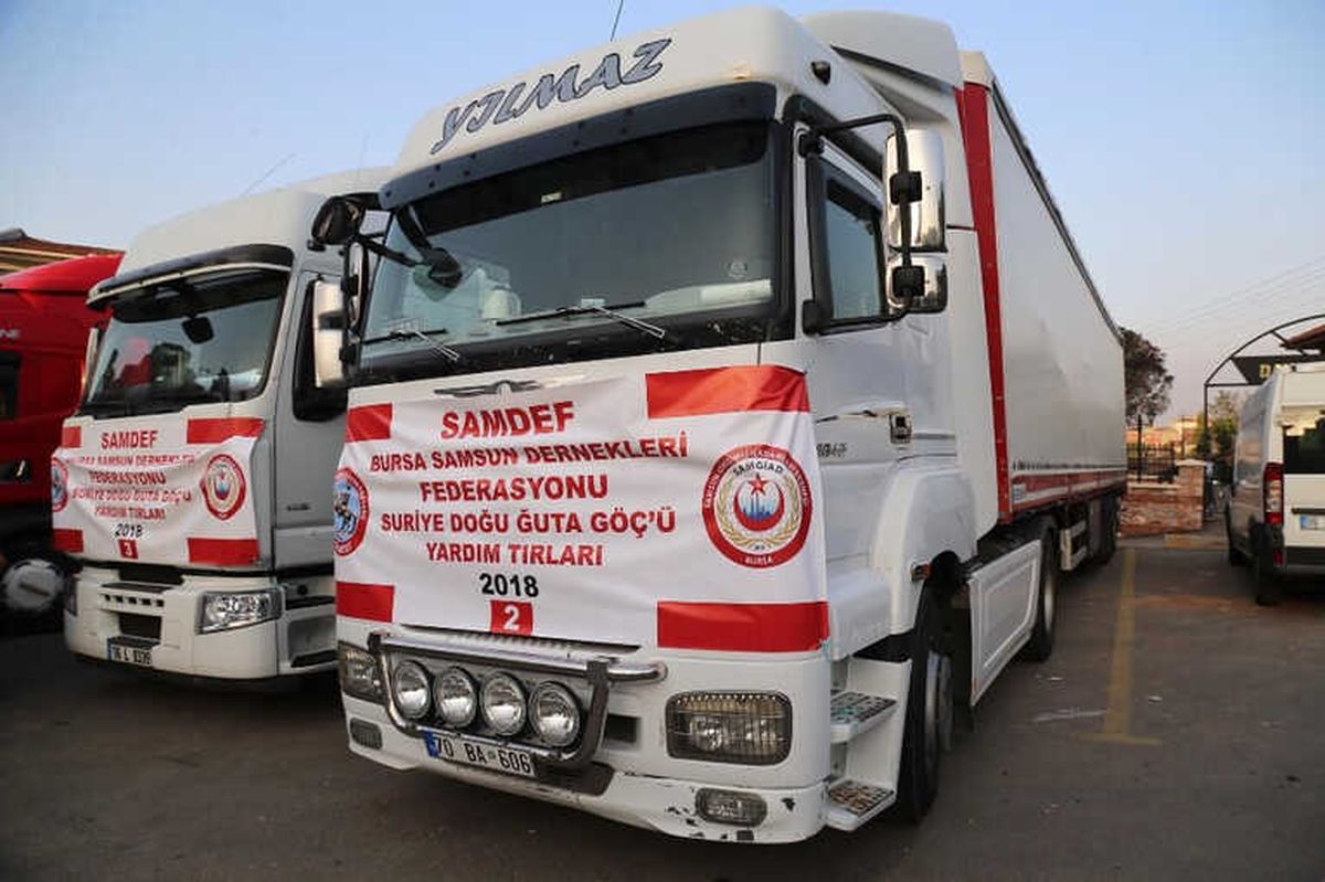 Bursa\'dan Doğu Guta\'ya 4 Tır Yardım Malzemesi
