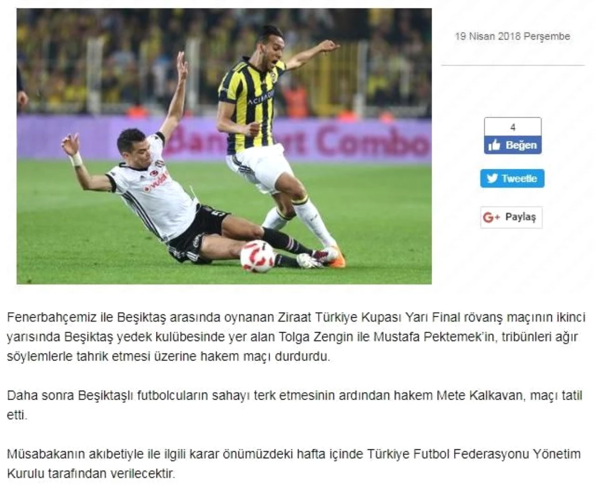 Fenerbahçe Kulübü: "Tolga Zengin ve Mustafa Pektemek Tahrik Etti"