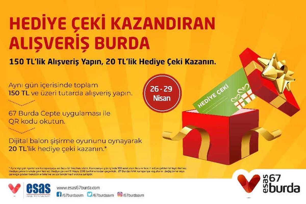 67 Burda Avm Hediye Çeki ile Kazandırmaya Devam Ediyor