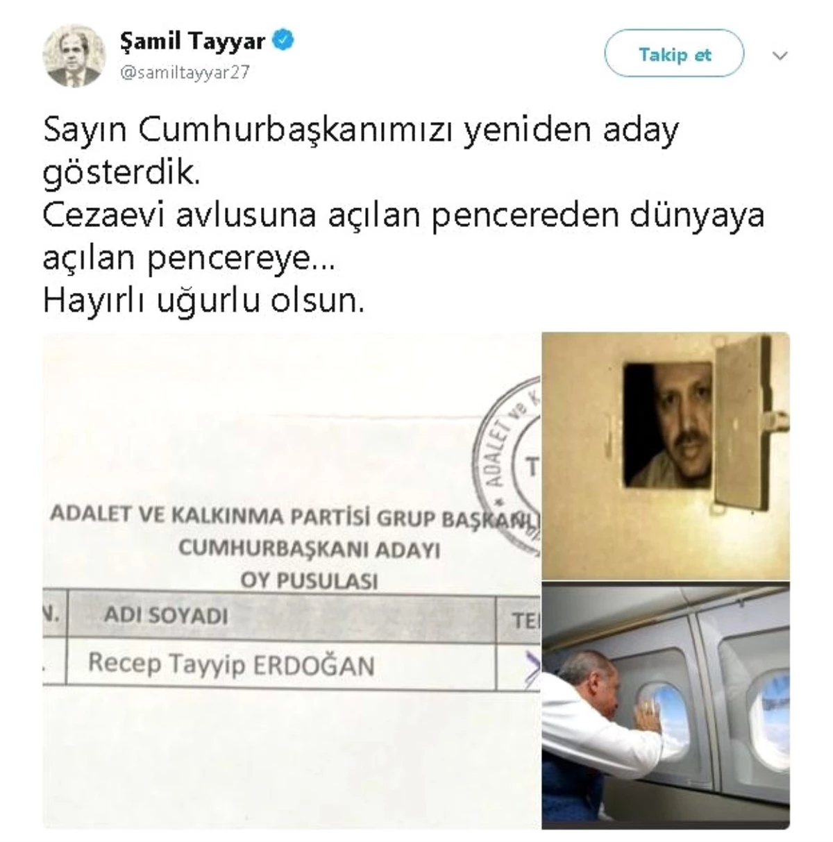 Tayyar\'dan Erdoğan\'a Anlamlı Mesaj
