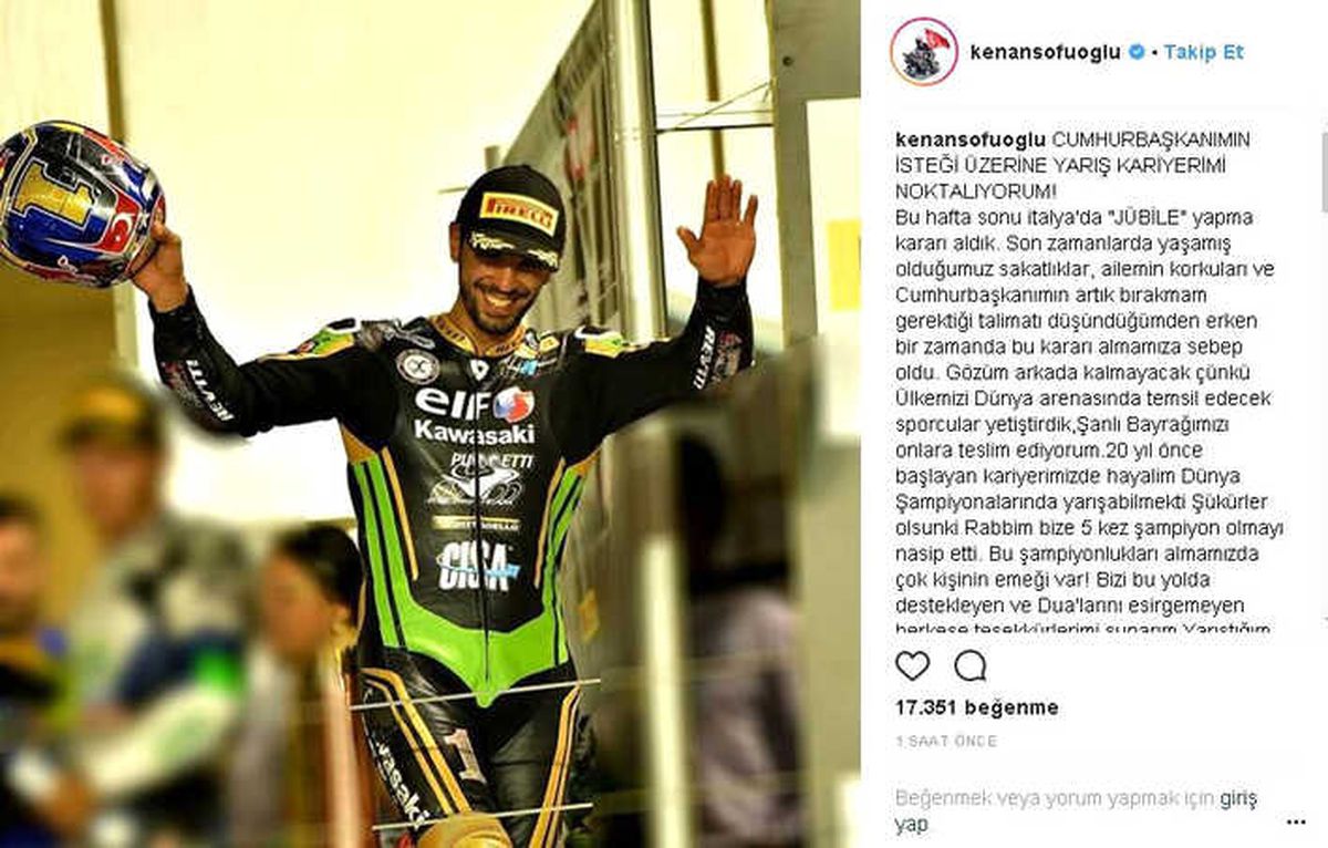 Kenan Sofuoğlu Kariyerini Noktalıyor
