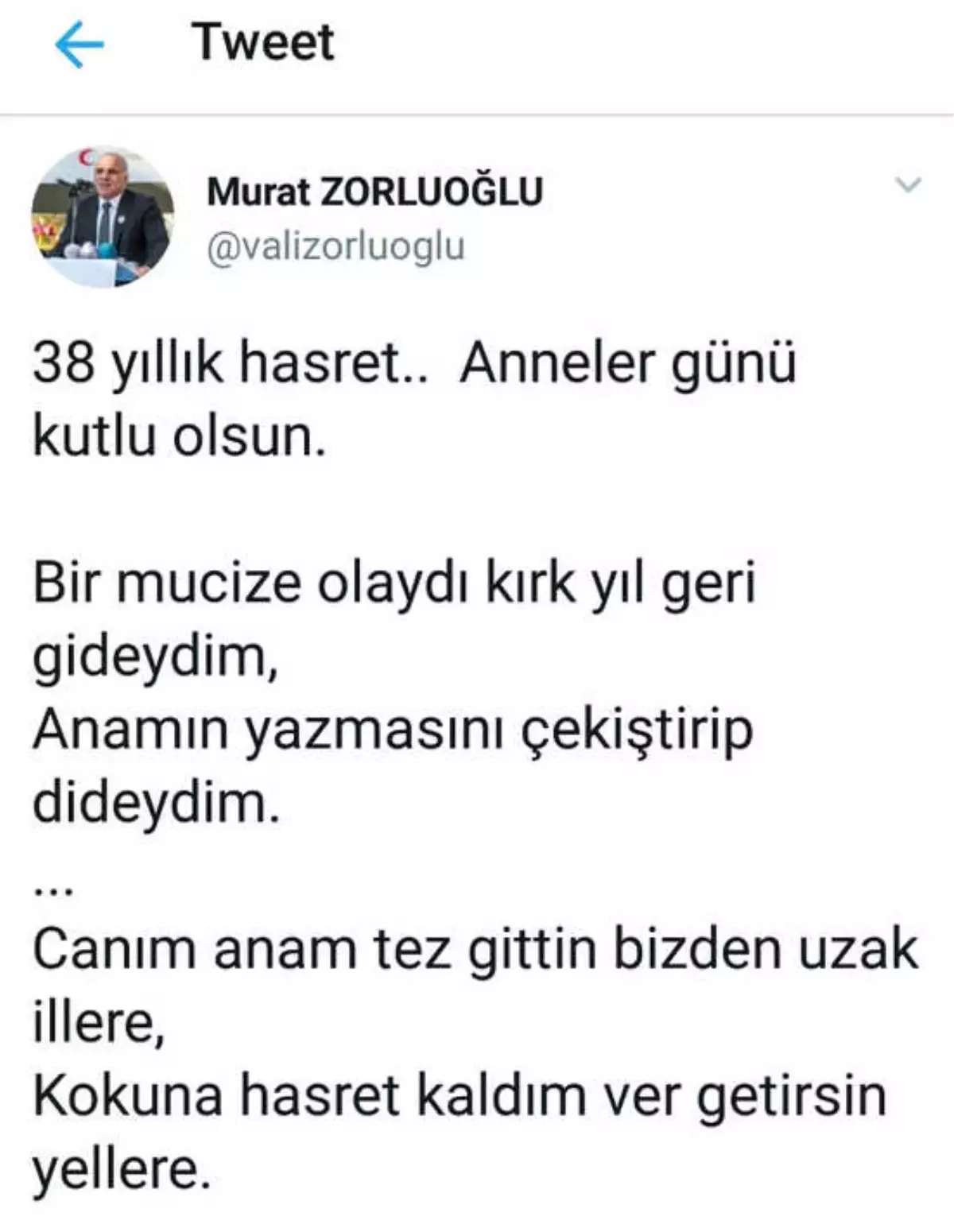 Vali Zorluoğlu\'nun Duygulandıran Anneler Günü Paylaşımı