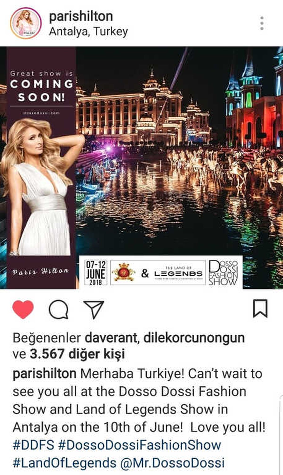 Paris Hilton\'dan Mesaj Var: "Merhaba Türkiye, Hepinizi Seviyorum"