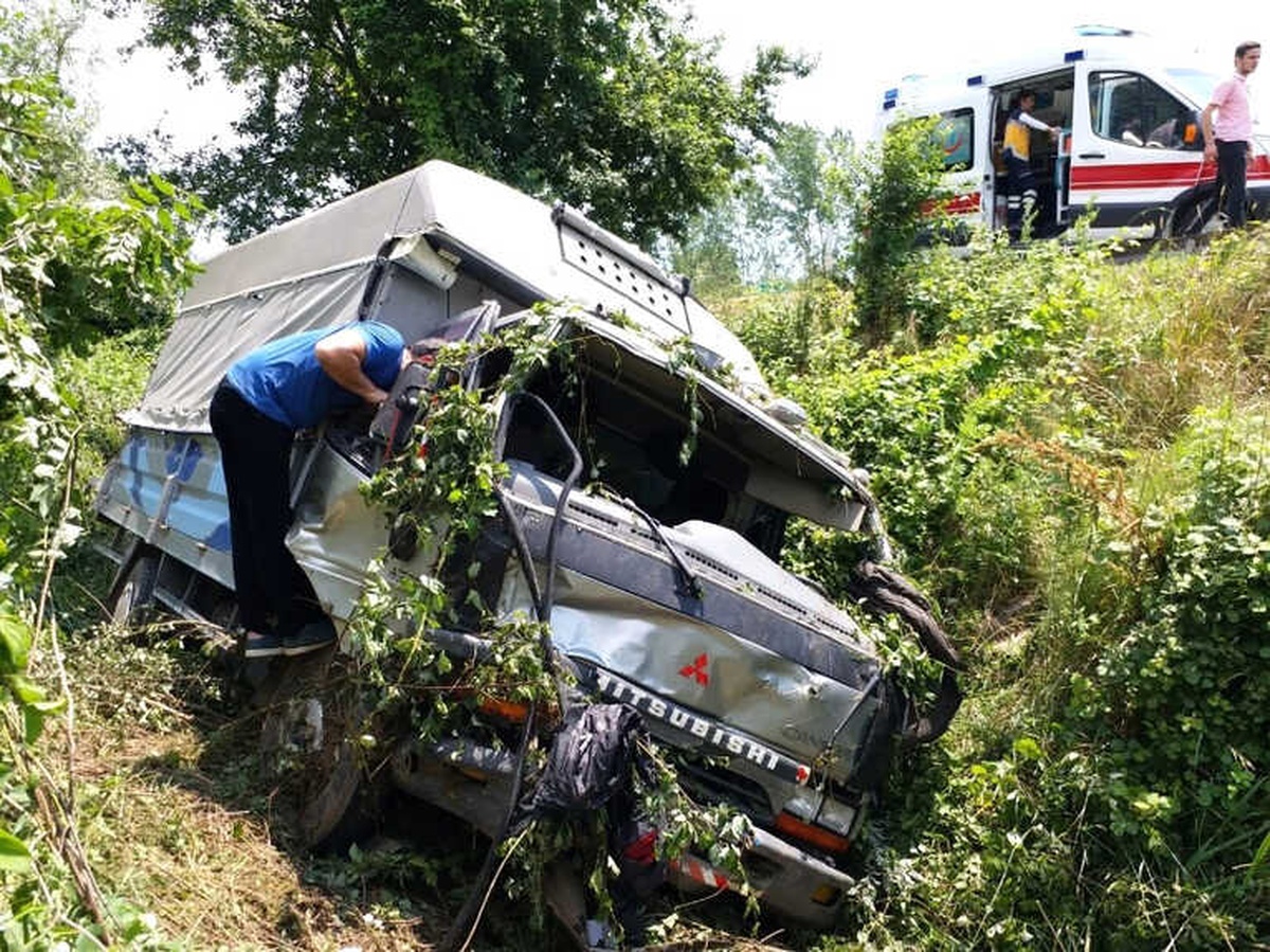 Tem Otoyolunda Kamyonet Şarampole Yuvarlandı: 2 Yaralı