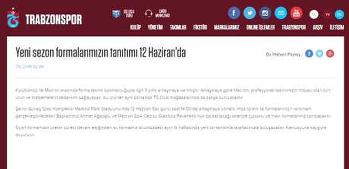 Trabzonspor\'un Yeni Sezon Formalarının Tanıtımı 12 Haziran\'da Yapılacak