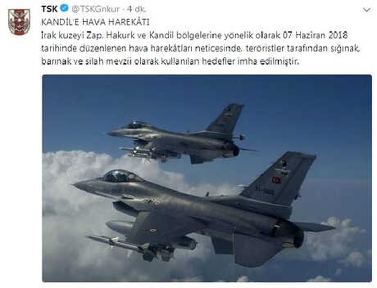 Tsk: Zap, Hakurk ve Kandil\'deki Hedefler Vuruldu