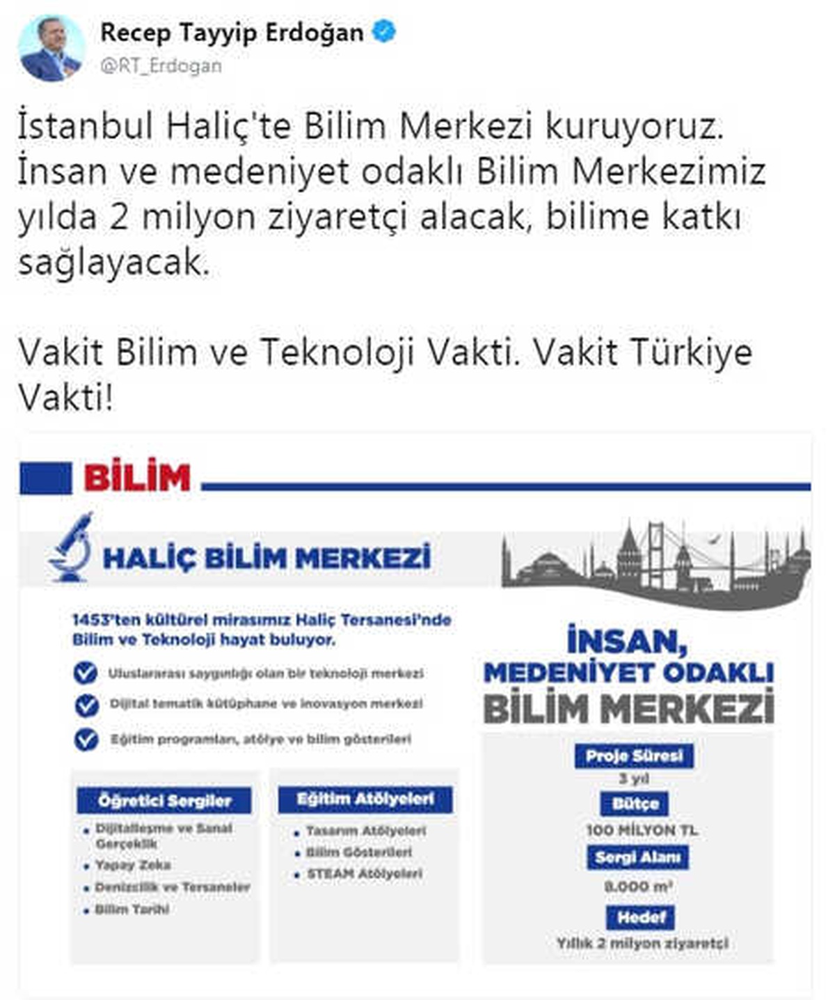 Cumhurbaşkanı Erdoğan: "İstanbul Haliç\'te Bilim Merkezi Kuruyoruz"
