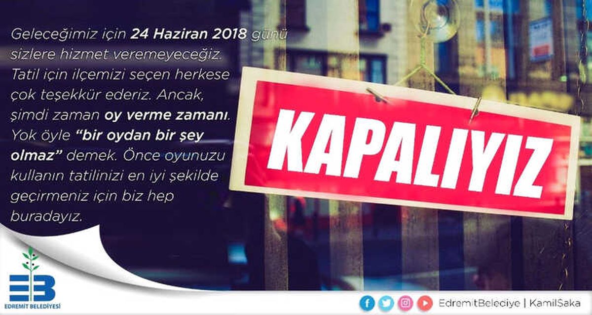 Edremit Belediyesi Sosyal Medyadan "Kapalıyız" Mesajı Yayınladı