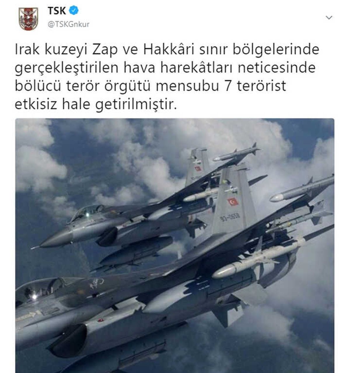 Tsk: "7 Terörist Etkisiz Hale Getirildi"