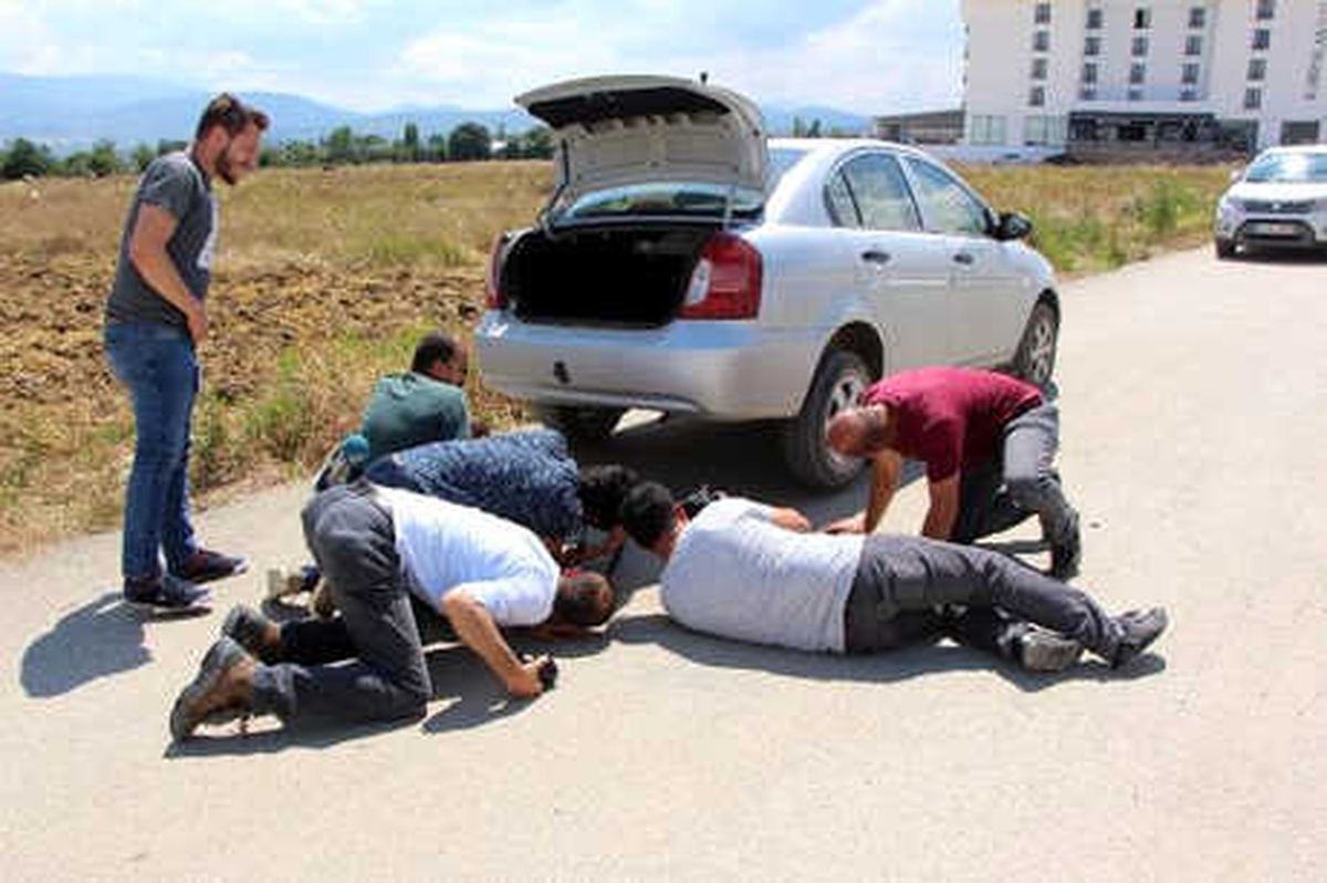 Otomobile Giren Yılanın Çıkması İçin Son Çare Süt Bırakıldı
