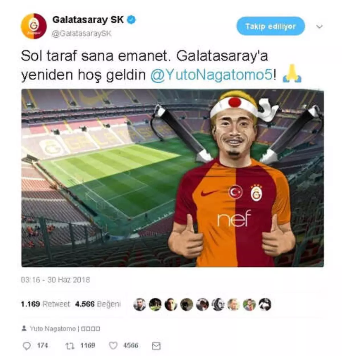 Galatasaray\'dan Nagatomo\'ya Hoş Geldin Mesajı