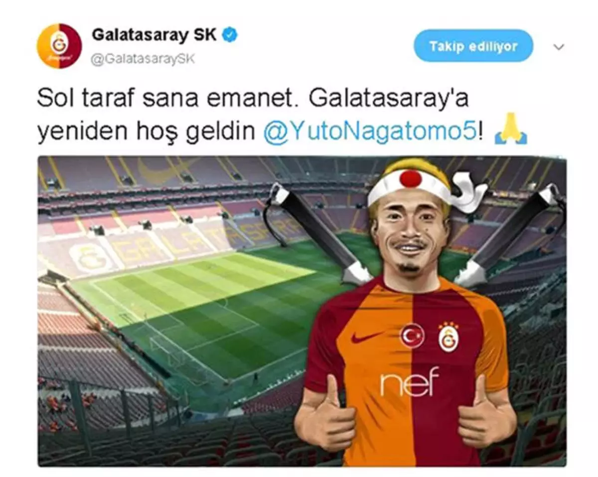 Galatasaray Nagatomo\'yı Kap\'a Bildirdi