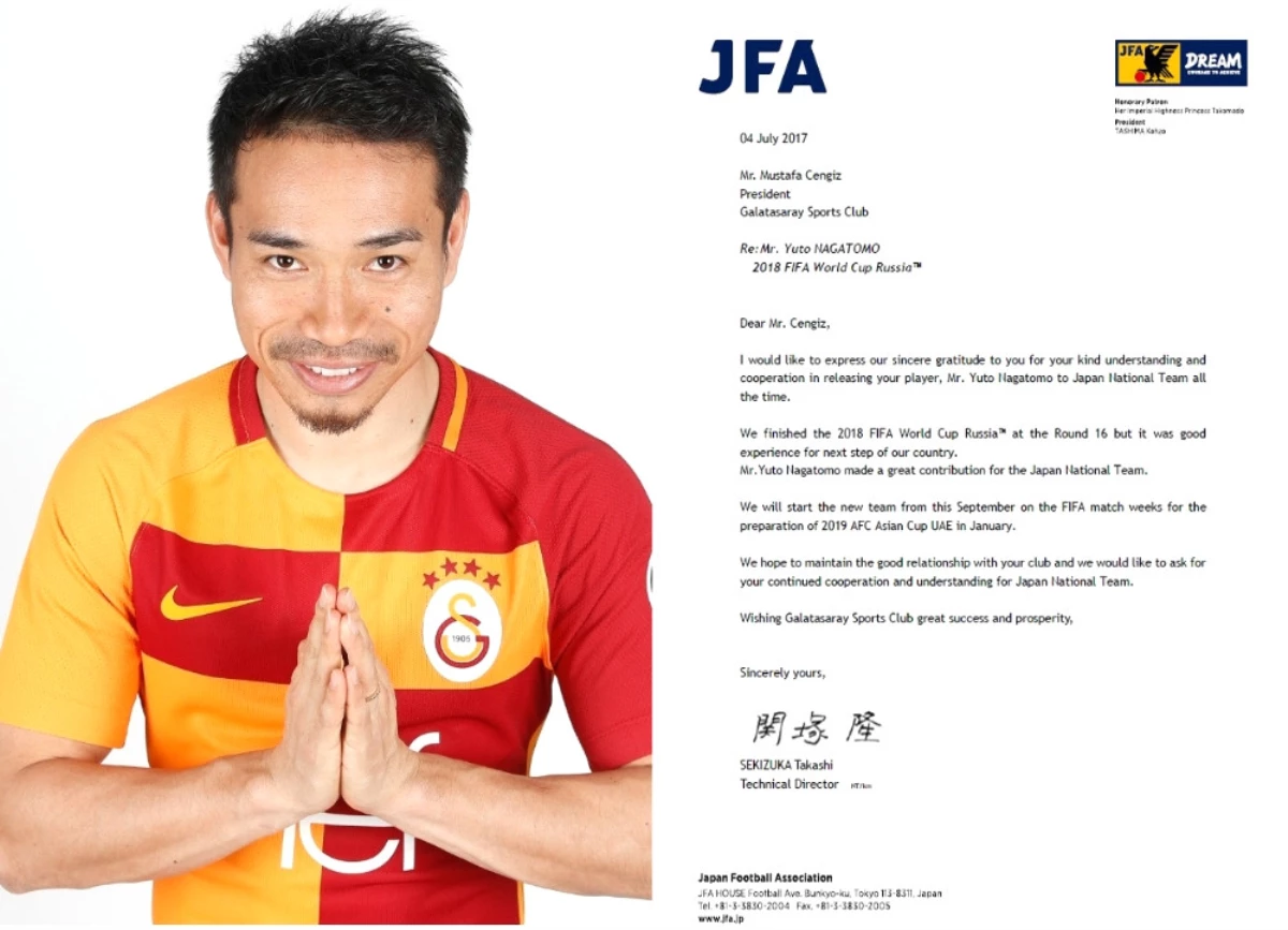 Japonya Futbol Federasyonu\'ndan Galatasaray\'a Teşekkür