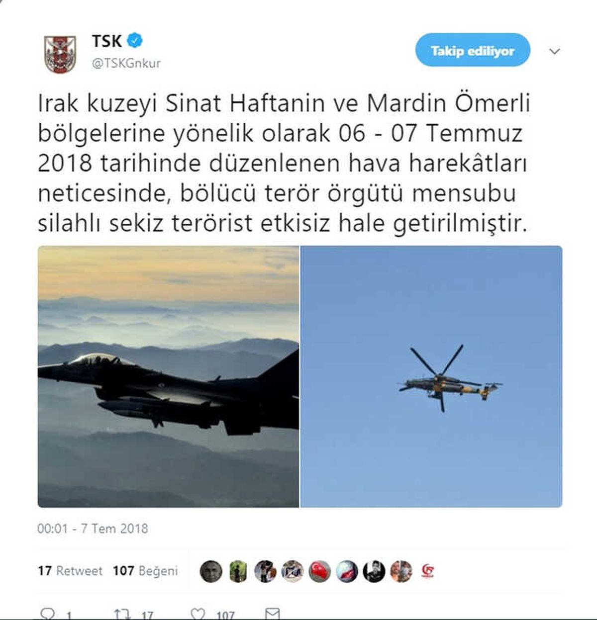 Tsk: "8 Terörist Etkisiz Hale Getirildi"