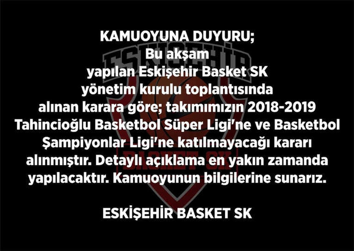 Eskişehir Basket, Ligden ve Şampiyonlar Ligi\'nden Çekildi
