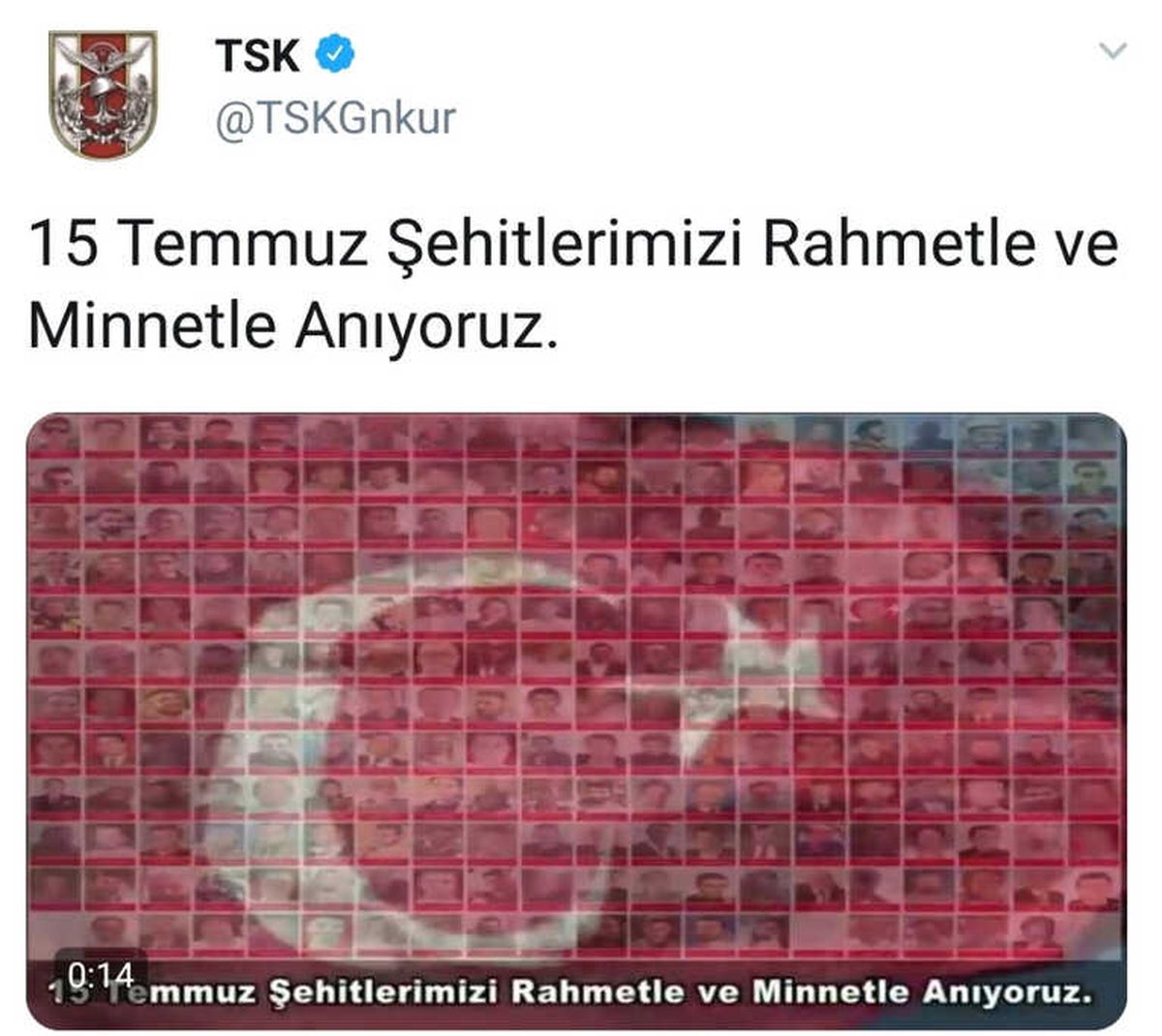 Tsk: "15 Temmuz Şehitlerimizi Rahmetle ve Minnetle Anıyoruz"