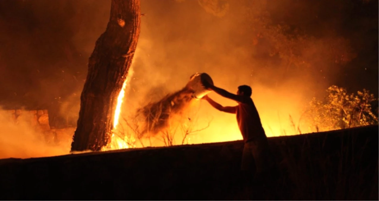 Bodrum\'da Gece Yarısı Korkutan Yangın! Mahalleli Kovalarla Su Taşıdı
