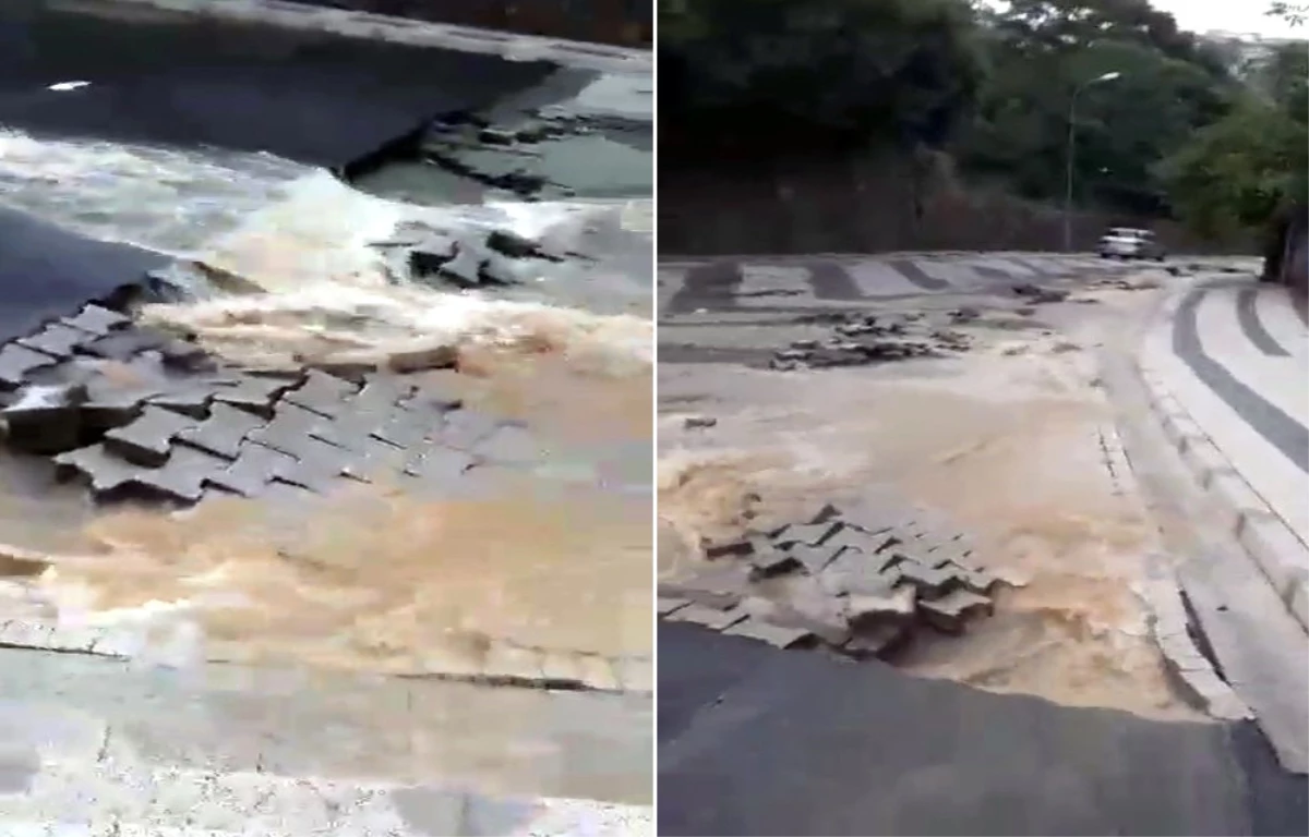 Çengelköy\'de Yağış Nedeniyle Yol Çöktü