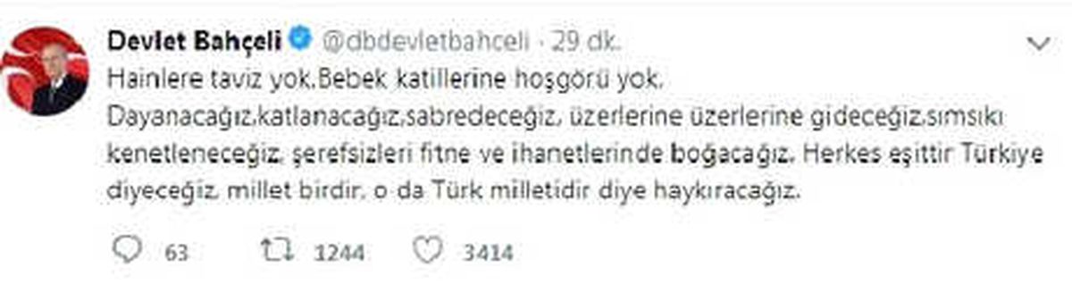 Bahçeli: Hakkari\'deki Saldırı Katliam ve İnsanlık Suçudur