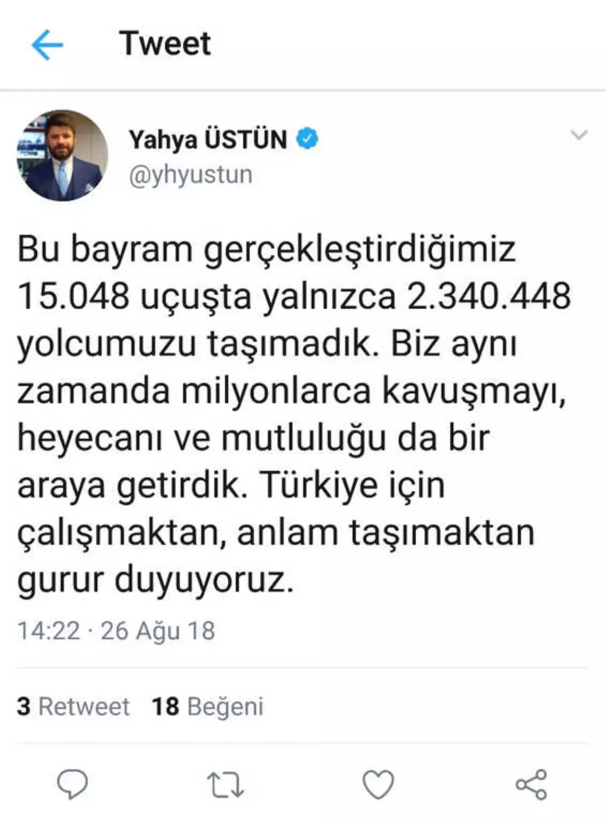 Thy, Kurban Bayramı Tatilinde 2 Milyon 340 Bin Yolcu Taşıdı