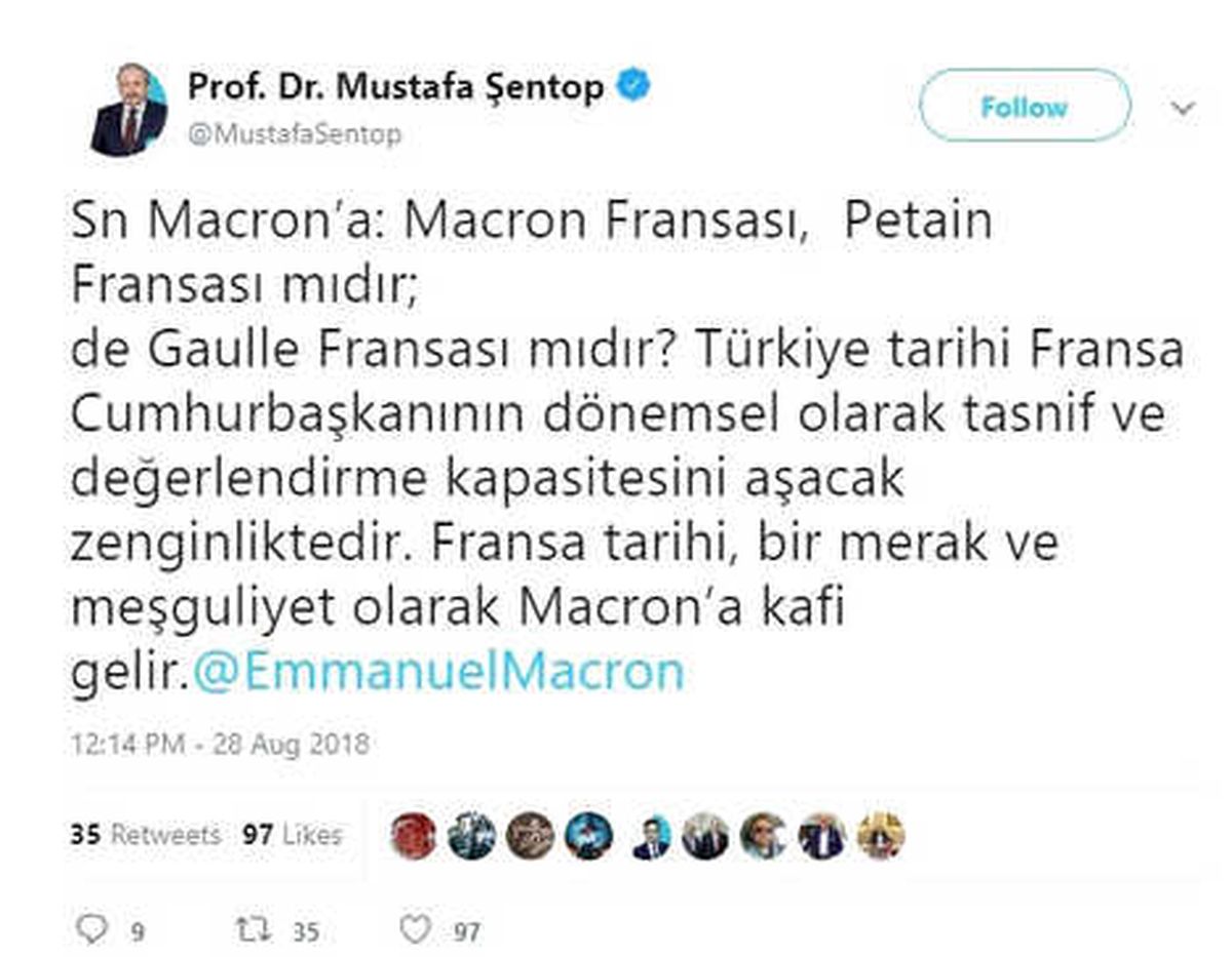 TBMM Başkanvekili Şentop\'tan Macron\'a Tepki