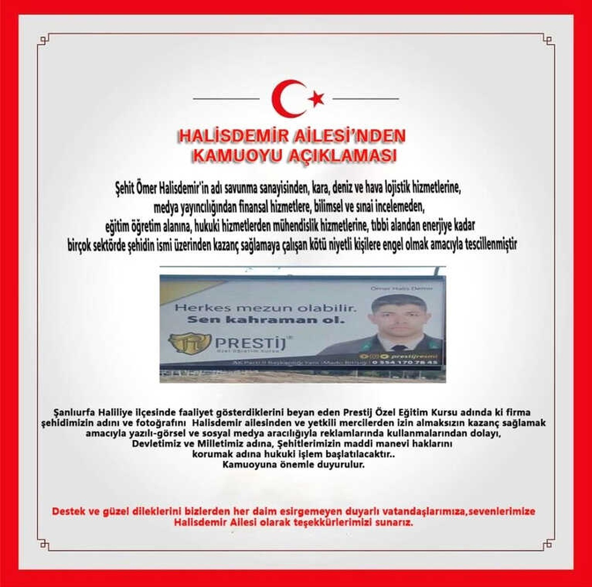 Halisdemir\'in Ailesinden Açıklama: "Ömer Halisdemir\'in Fotoğrafı Reklam Malzemesi Değildir"