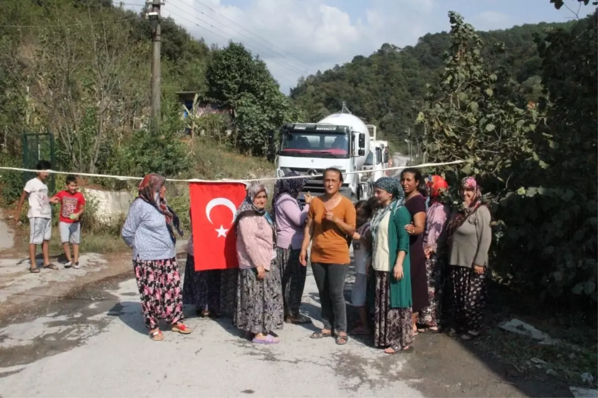 Kamyonlardan Şikayet Eden Mahalleli Yolu Kapatıp Eylem Yaptı