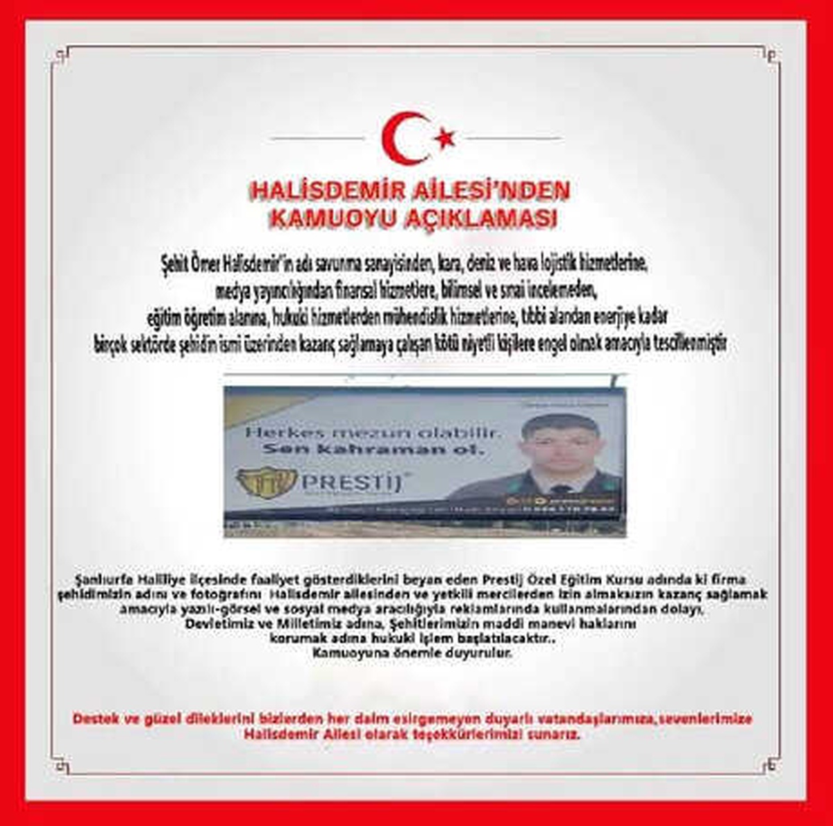Şehit Astsubay Halisdemir\'in Ailesinden Reklam Afişine Tepki