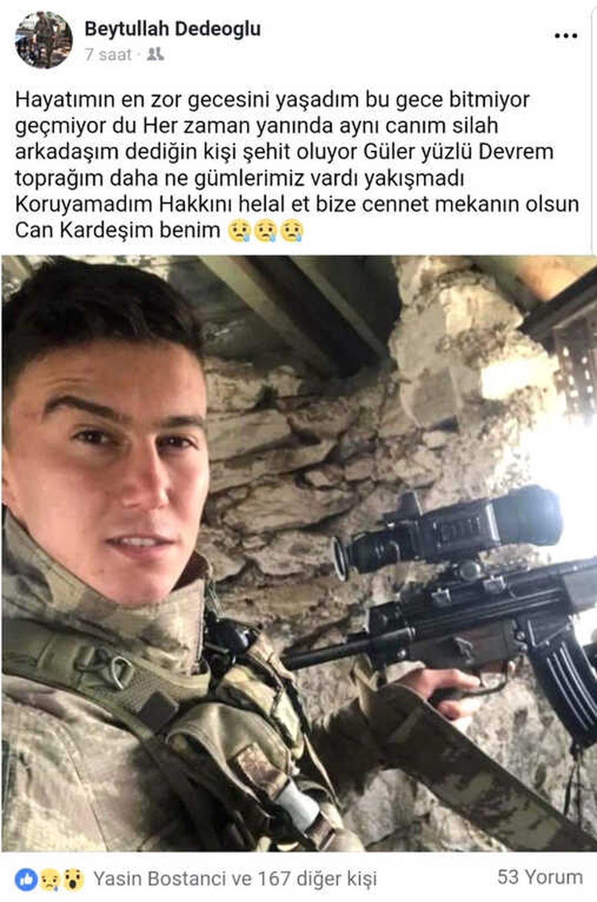 Şehit Onbaşı Turan\'ın Silah Arkadaşından Duygulandıran Paylaşım