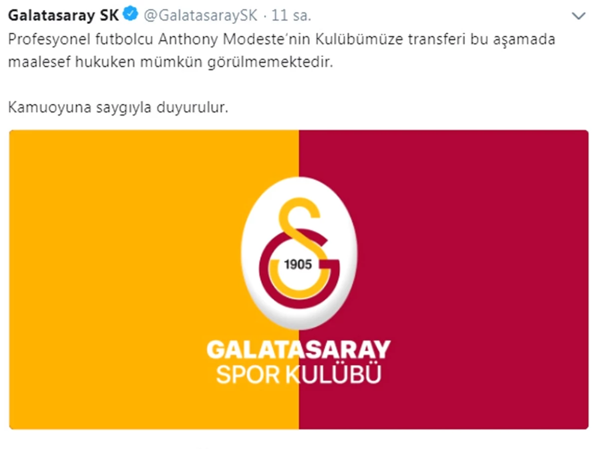 Galatasaray\'dan Modeste Açıklaması