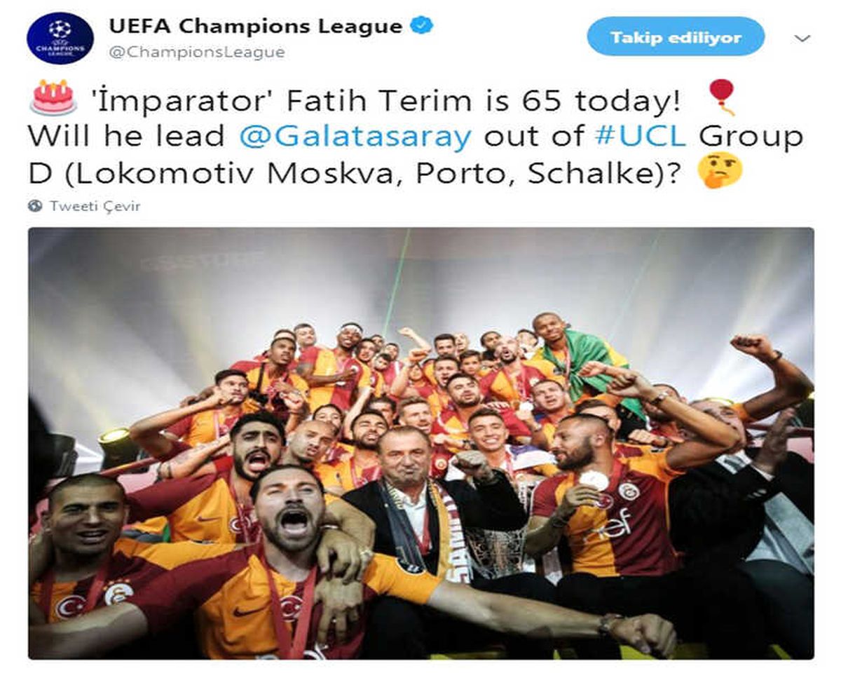 UEFA Fatih Terim\'in Doğum Gününü Unutmadı
