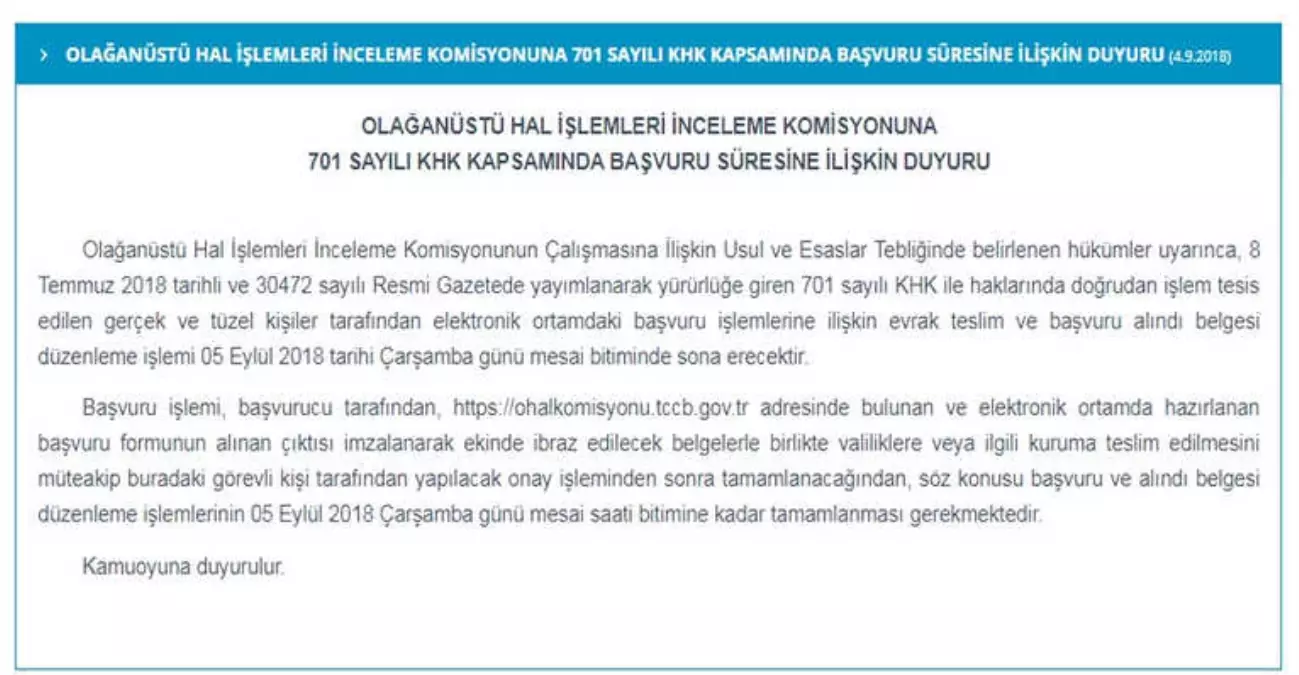 Ohal Komisyonuna Başvurular Bugün Sona Eriyor