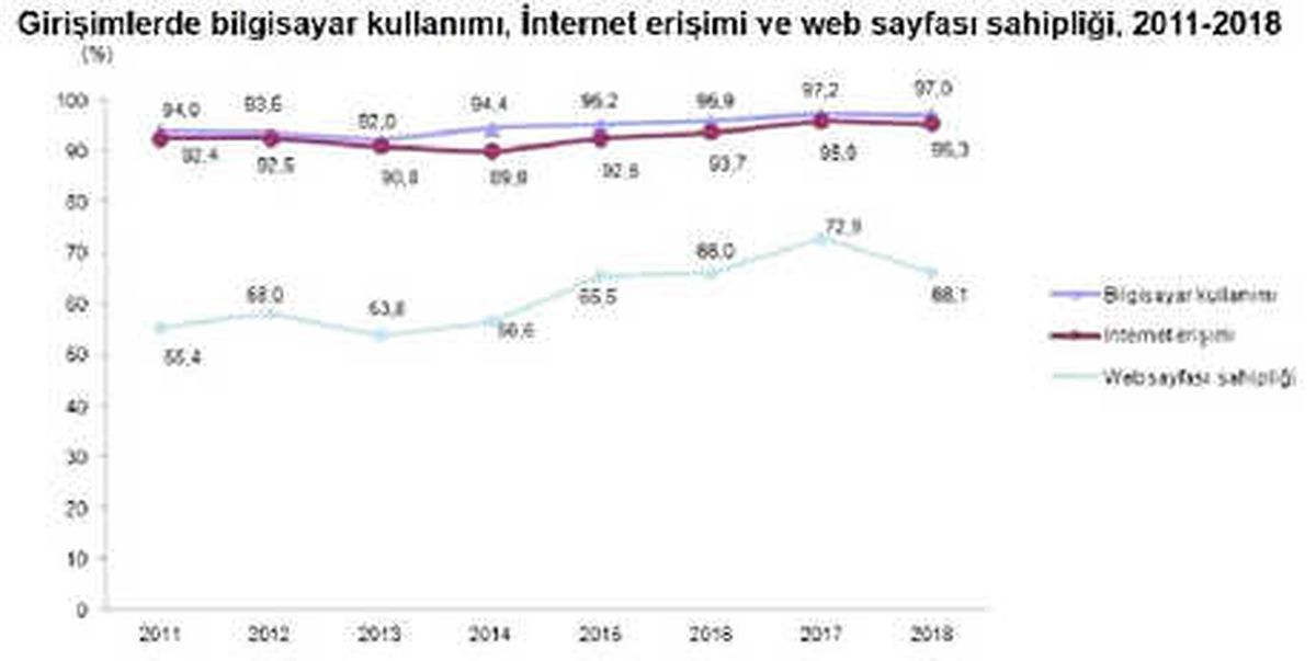 Girişimlerin İnternete Erişim ve Web Sitesi Sahiplik Oranları Geriledi