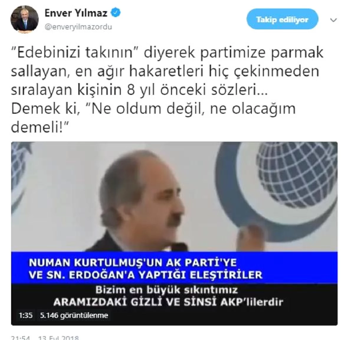 Ordu Büyükşehir Belediye Başkanı Yılmaz\'dan Kurtulmuş\'a Ağır Sözler