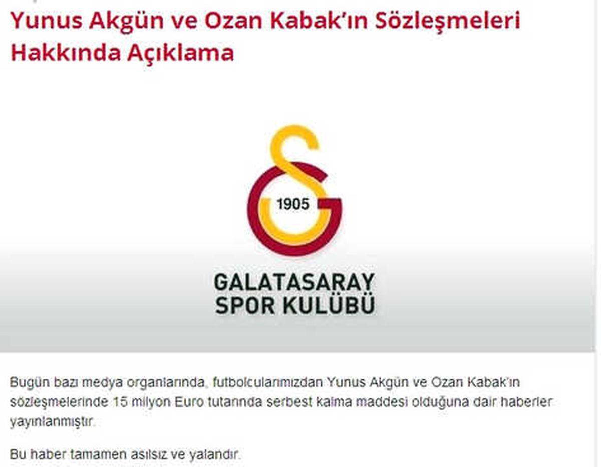 Galatasaray\'dan Ozan Kabak ve Yunus Akgün Açıklaması