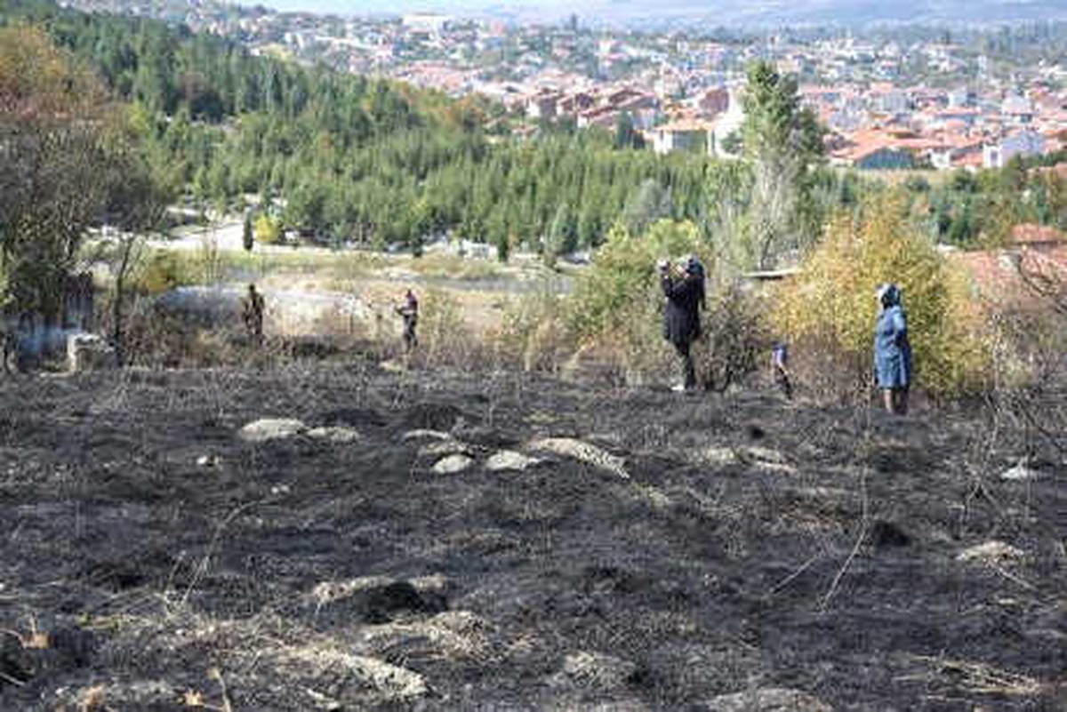 Kütahya\'daki Arazi Yangınını Polisler Toma ile Söndürdü