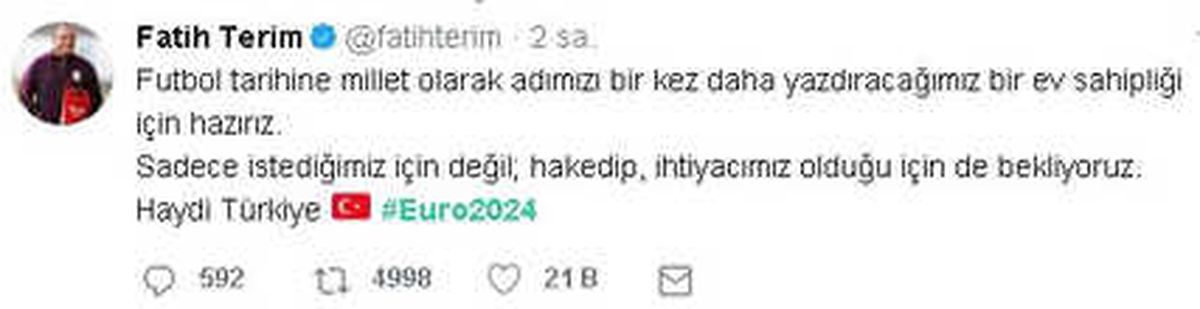 Fatih Terim\'den Euro 2024\'e Paylaşımı