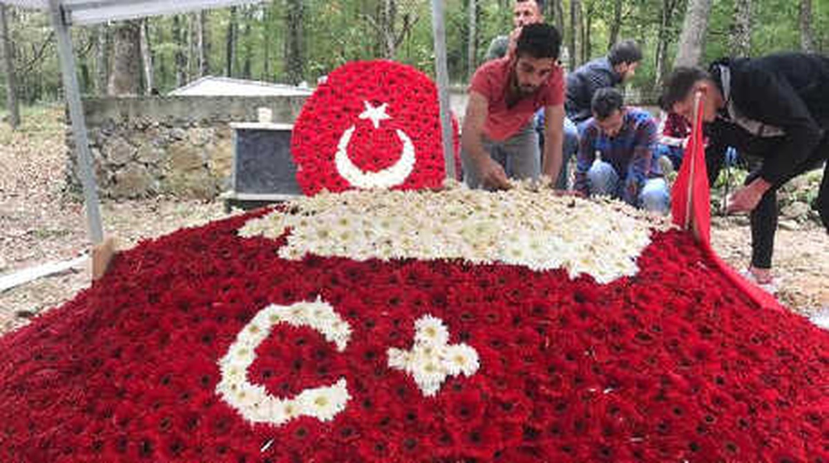 Şehidin Mezarına Karanfilli Türk Bayrağı